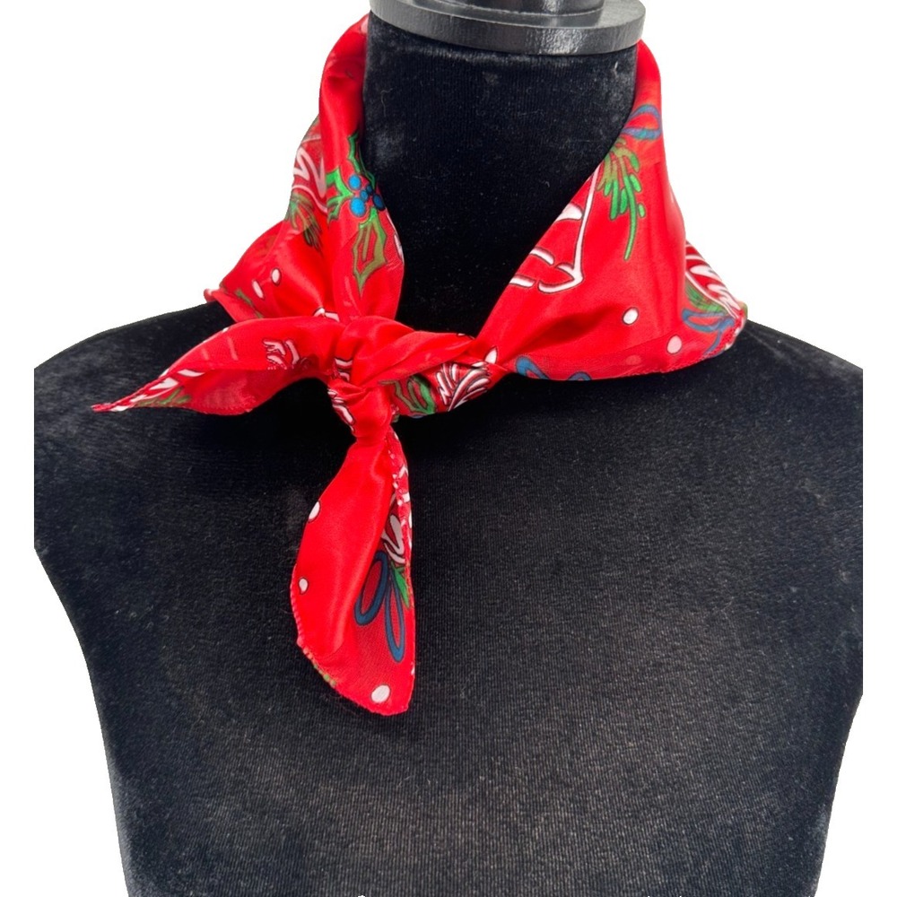 Classic Womens Red Tone On Tone Stripe Holiday Silver Bells Square Scarf Korea